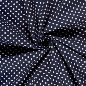 Popeline pois blancs fond marine