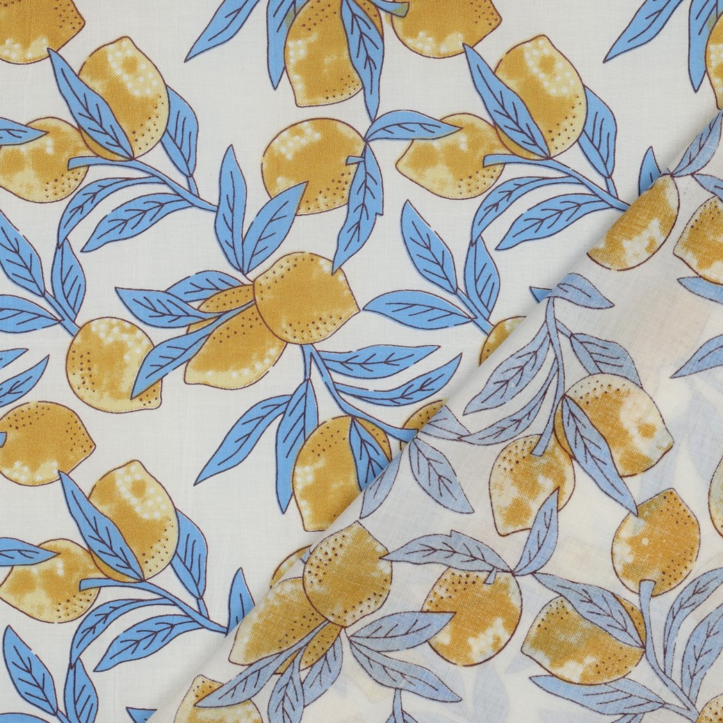 Coton indien citrons jaunes et bleu – Image 4