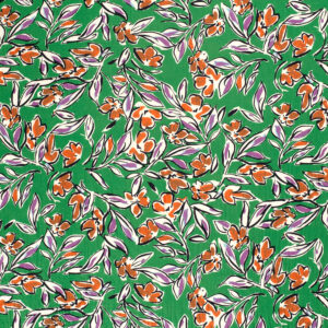 Viscose flammée fleurs fond vert