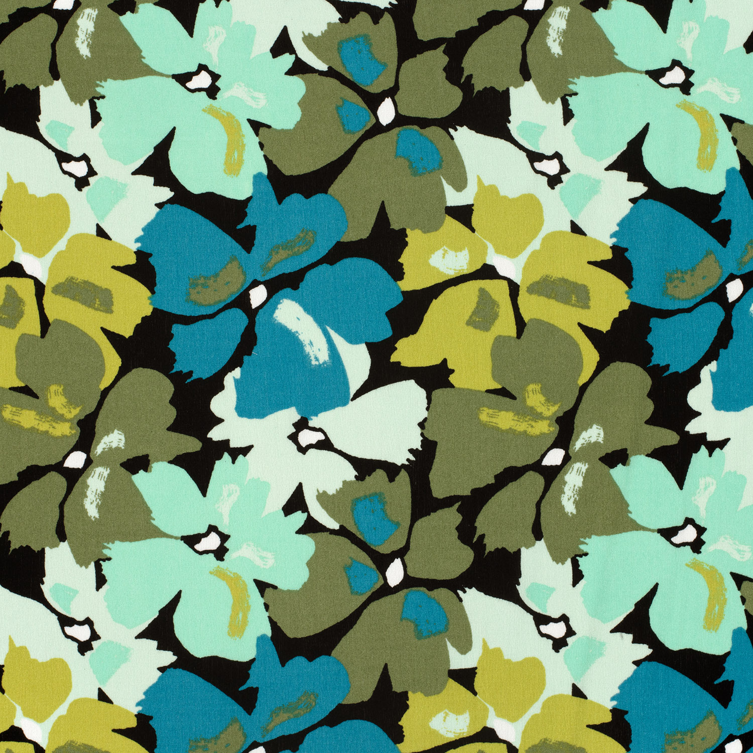 Crêpe de viscose fleurs abstraites kaki