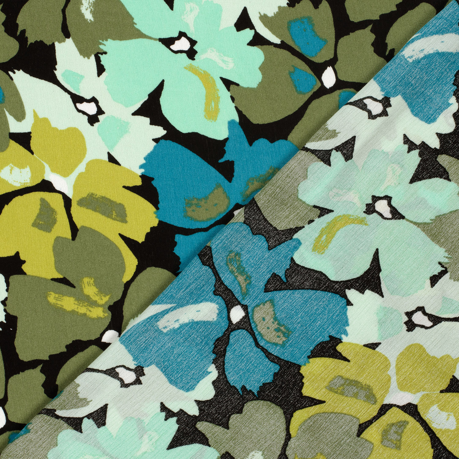 Crêpe de viscose fleurs abstraites kaki – Image 3