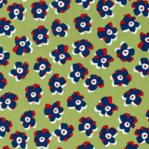 Satin de coton vert fleurs bleues