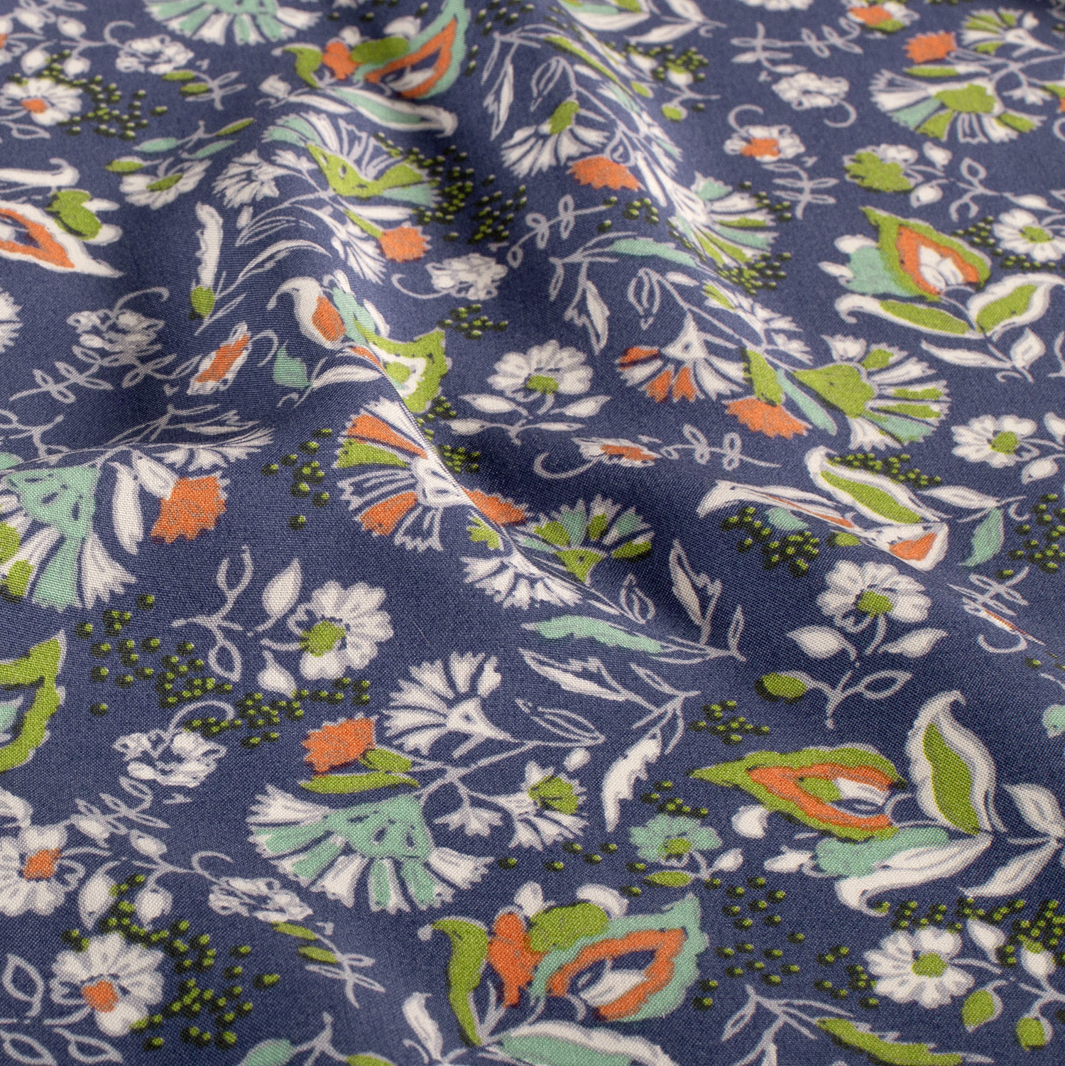 Popeline de viscose fond cobalt fleurs