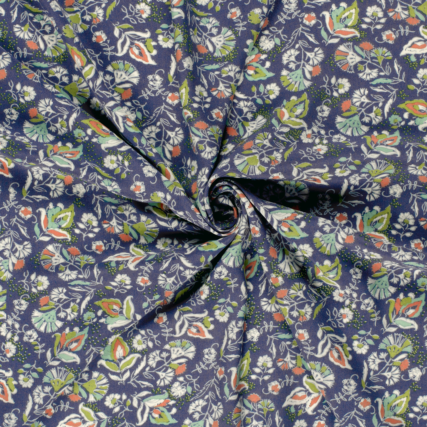 Popeline de viscose fond cobalt fleurs – Image 2