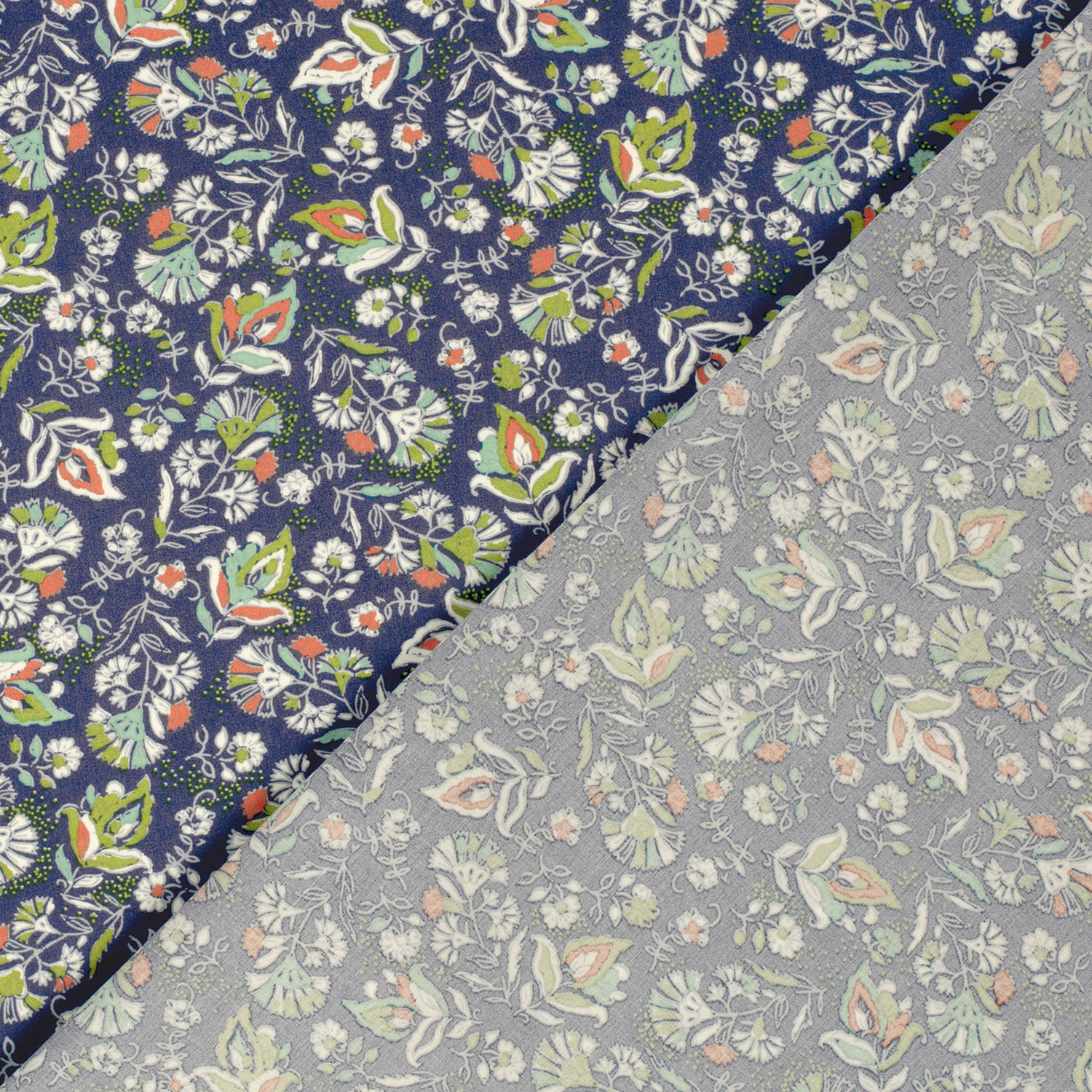 Popeline de viscose fond cobalt fleurs – Image 3