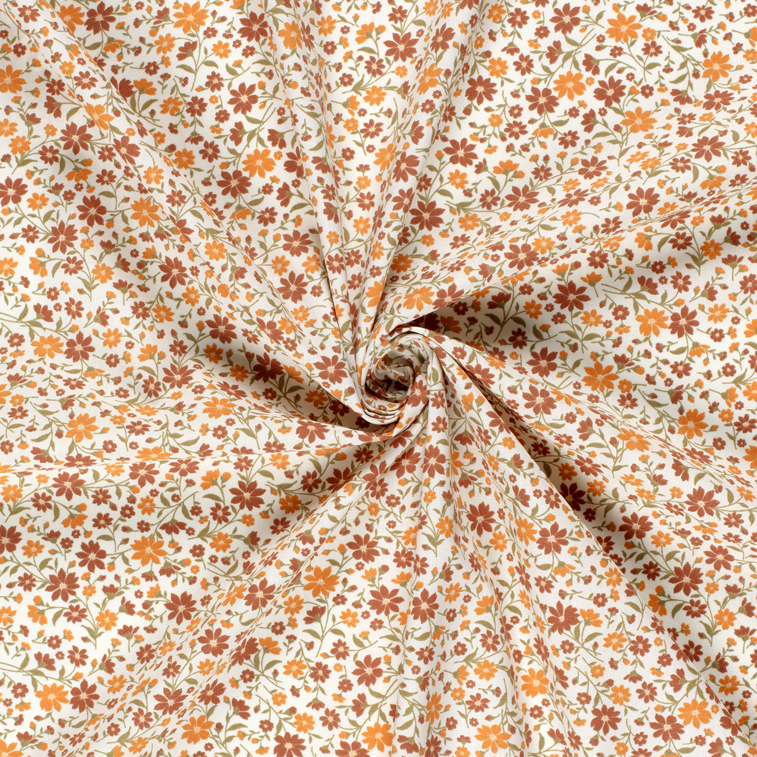 Popeline fleurs oranges fond blanc – Image 2