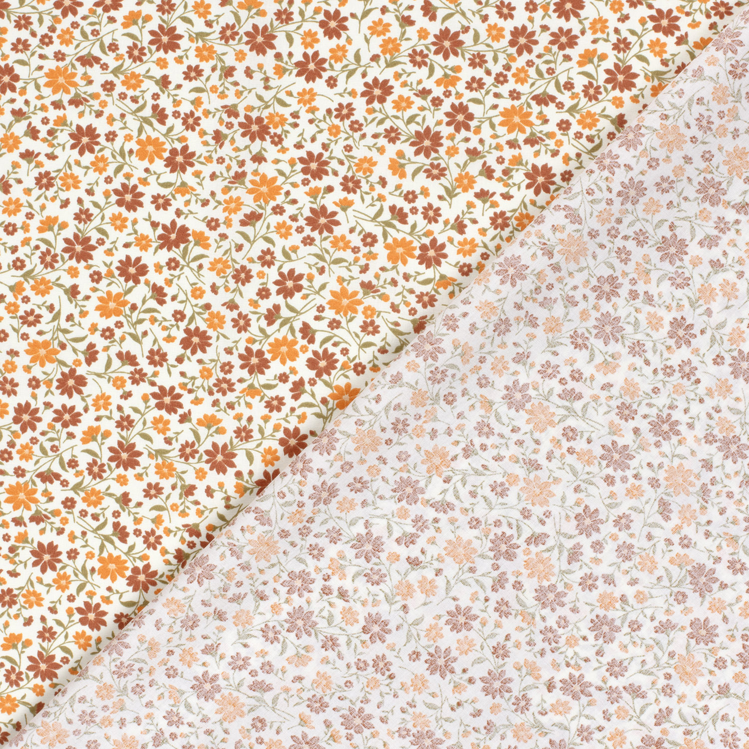 Popeline fleurs oranges fond blanc – Image 3