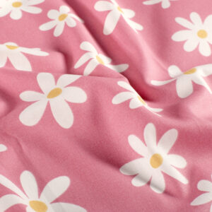 Popeline rose fleurs blanches