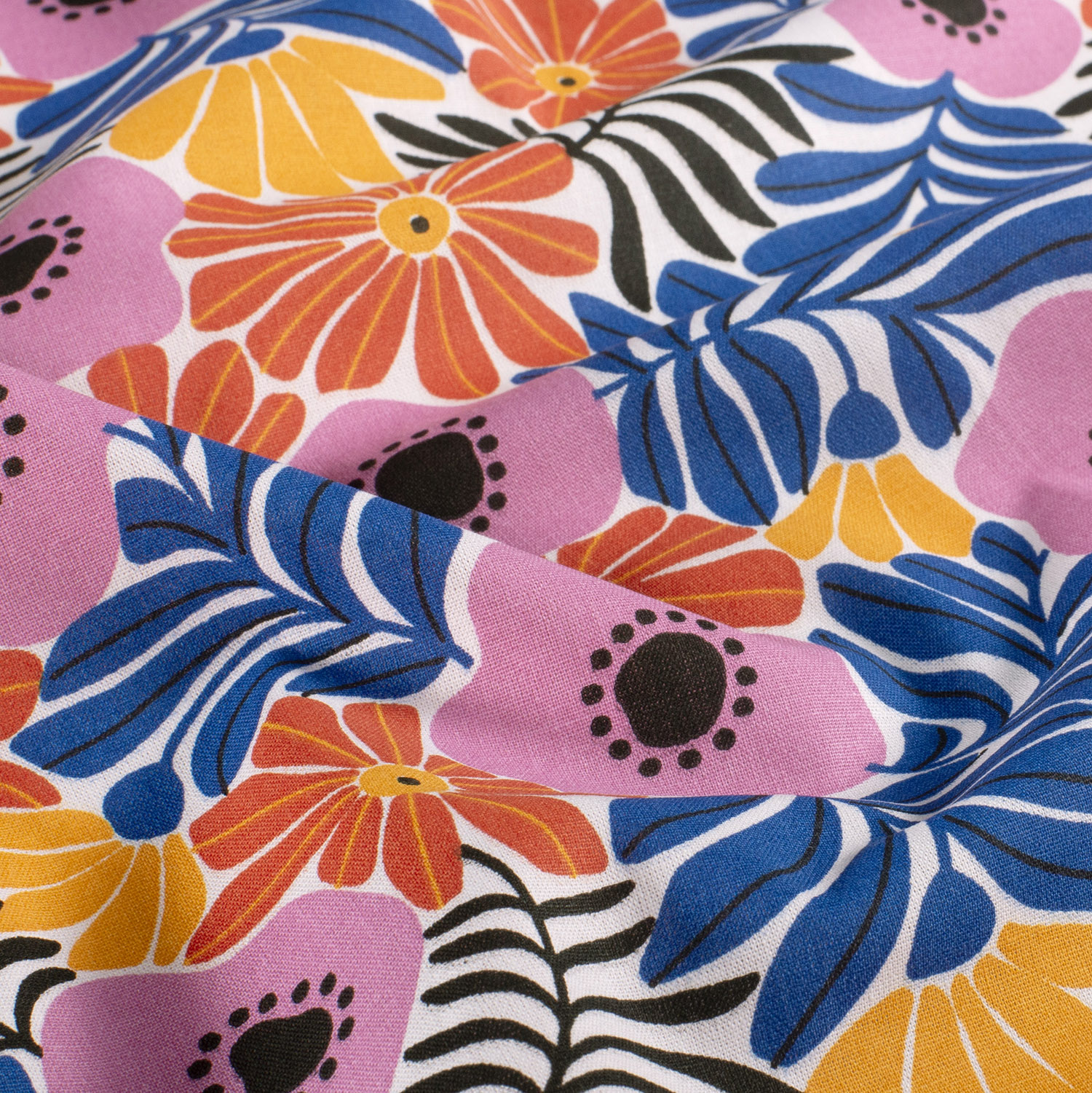 Popeline fleurs roses et cobalt – Image 3