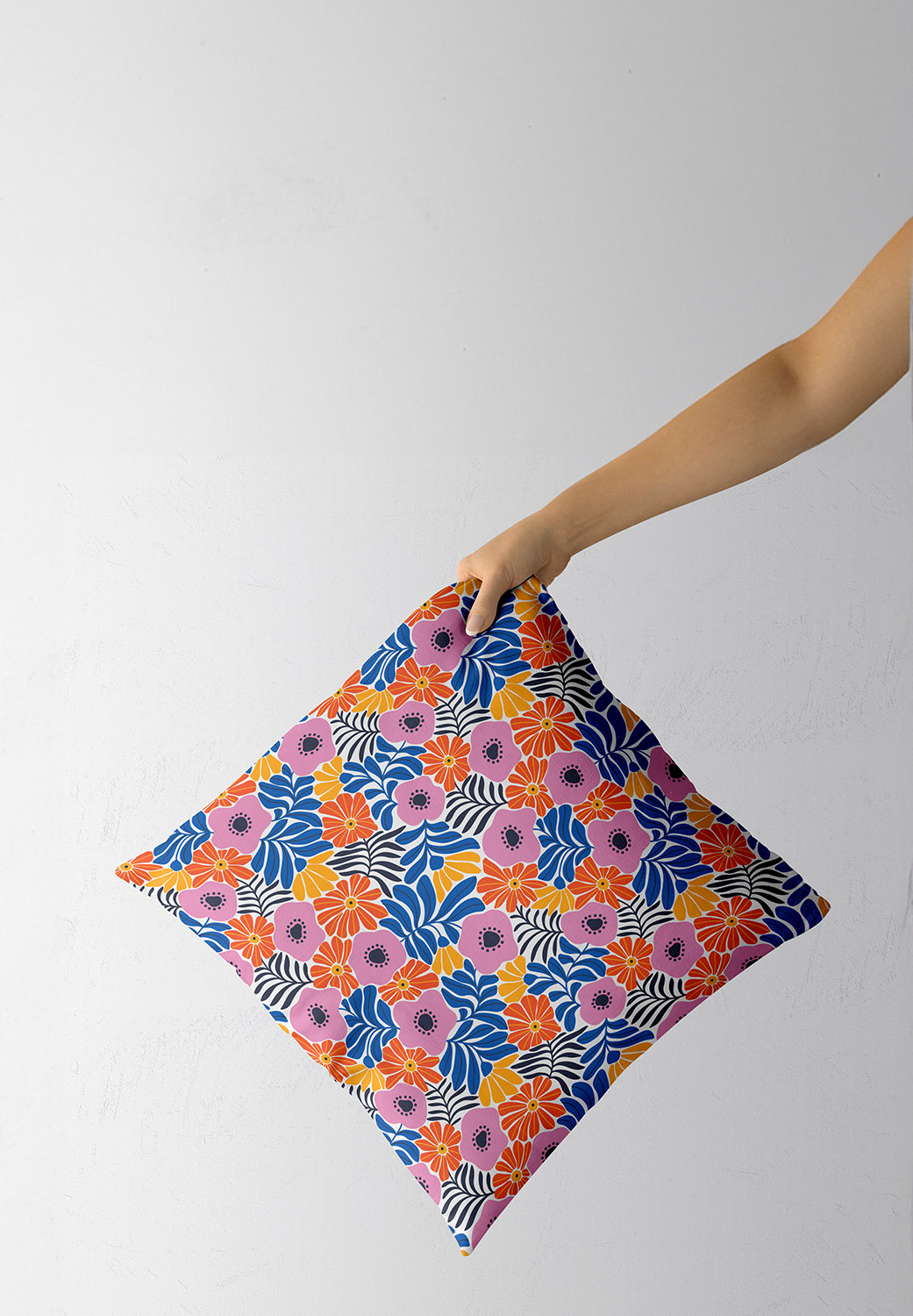 Popeline fleurs roses et cobalt – Image 6