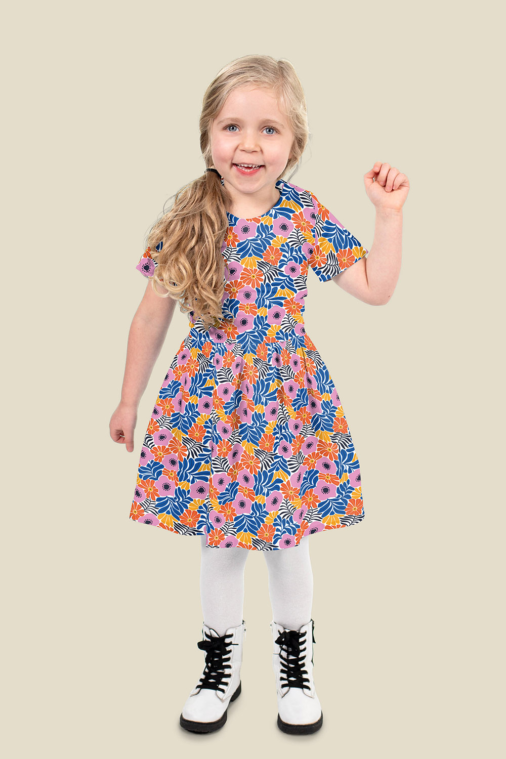 Popeline fleurs roses et cobalt – Image 5