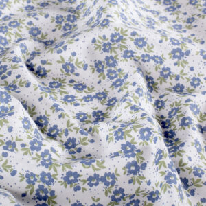 Popeline petites fleurs bleues fond blanc