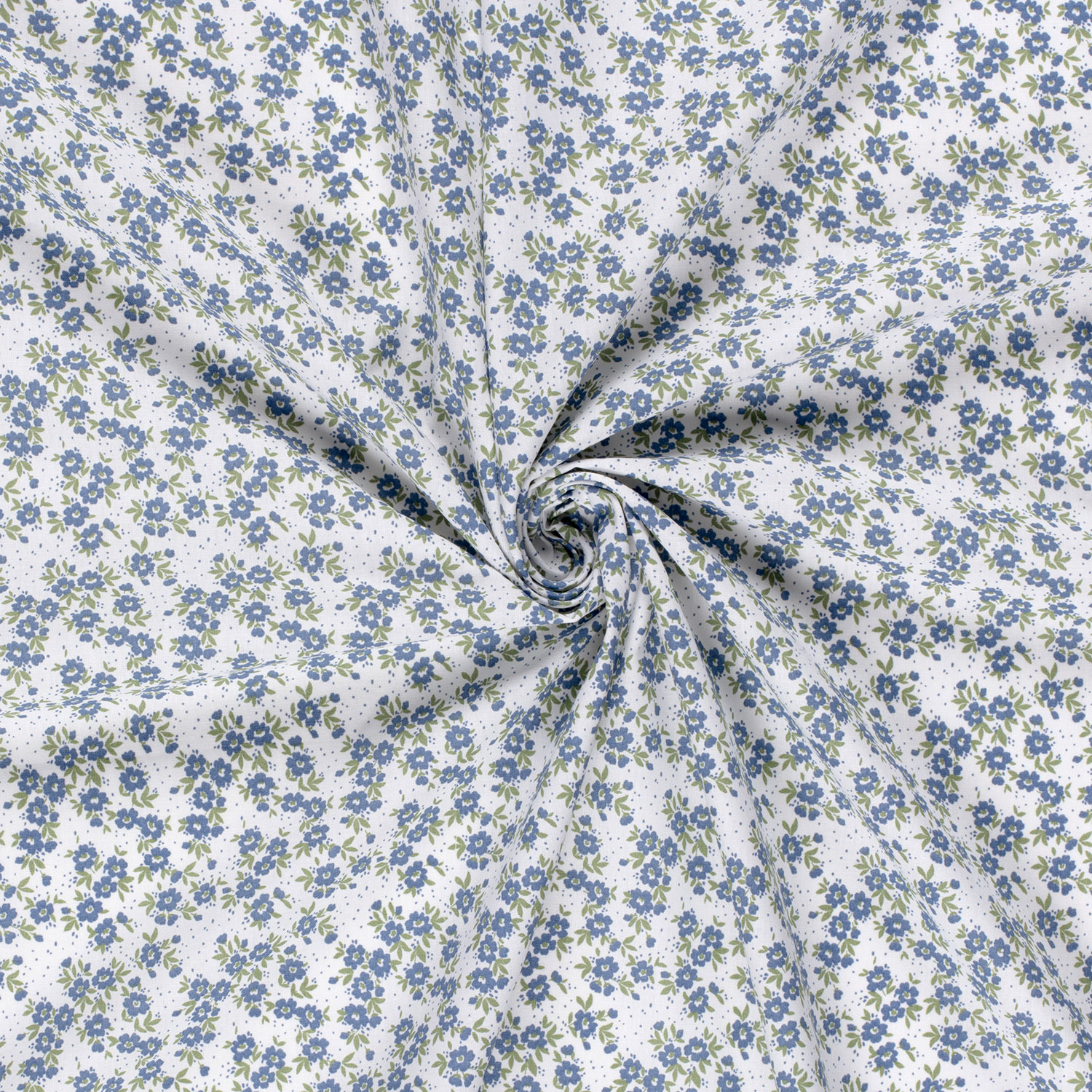 Popeline petites fleurs bleues fond blanc – Image 2