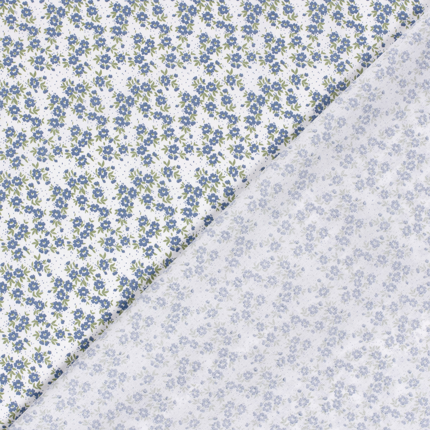 Popeline petites fleurs bleues fond blanc – Image 3