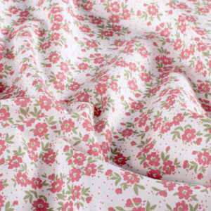 Popeline petites fleurs roses fond blanc