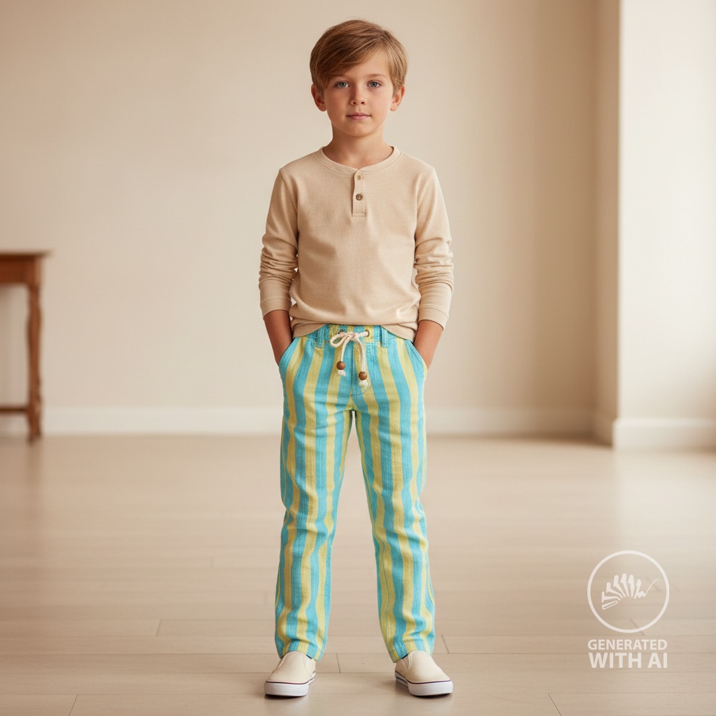 Double gaze rayée jaune et bleu – Image 7