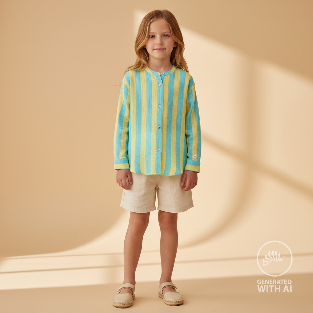 Double gaze rayée jaune et bleu – Image 6