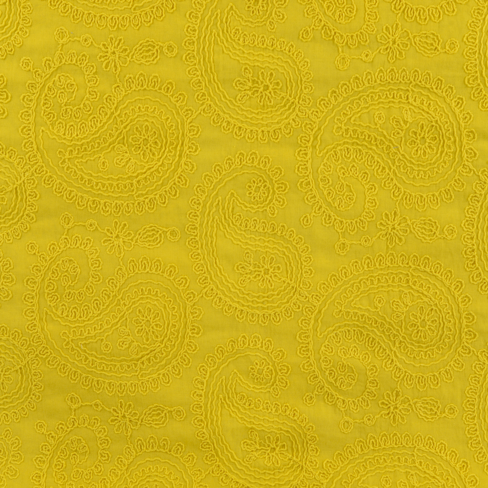 Coton brodé jaune motif cachemire