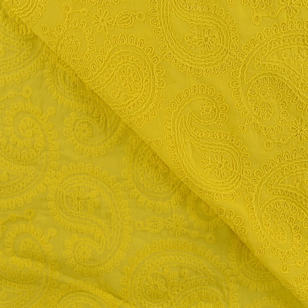 Coton brodé jaune motif cachemire – Image 2