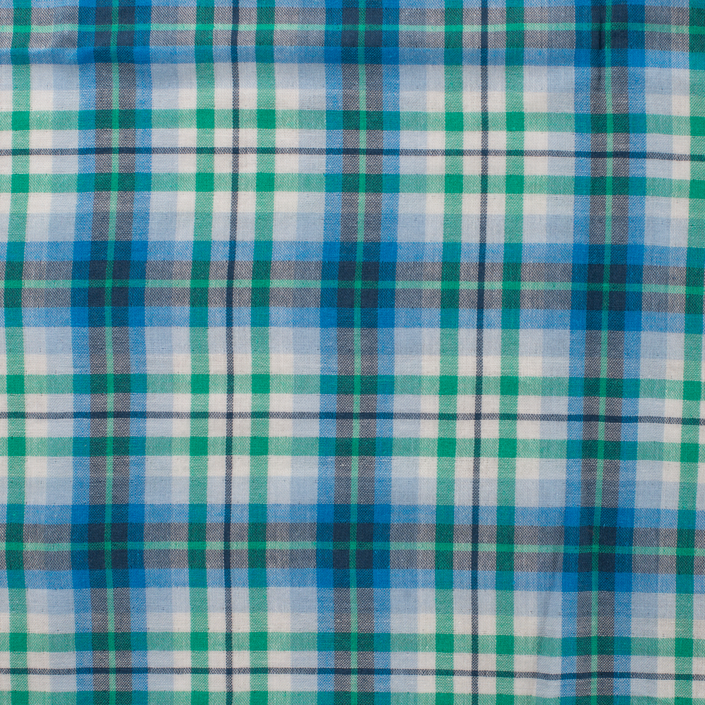 Coton carreaux bleu vert