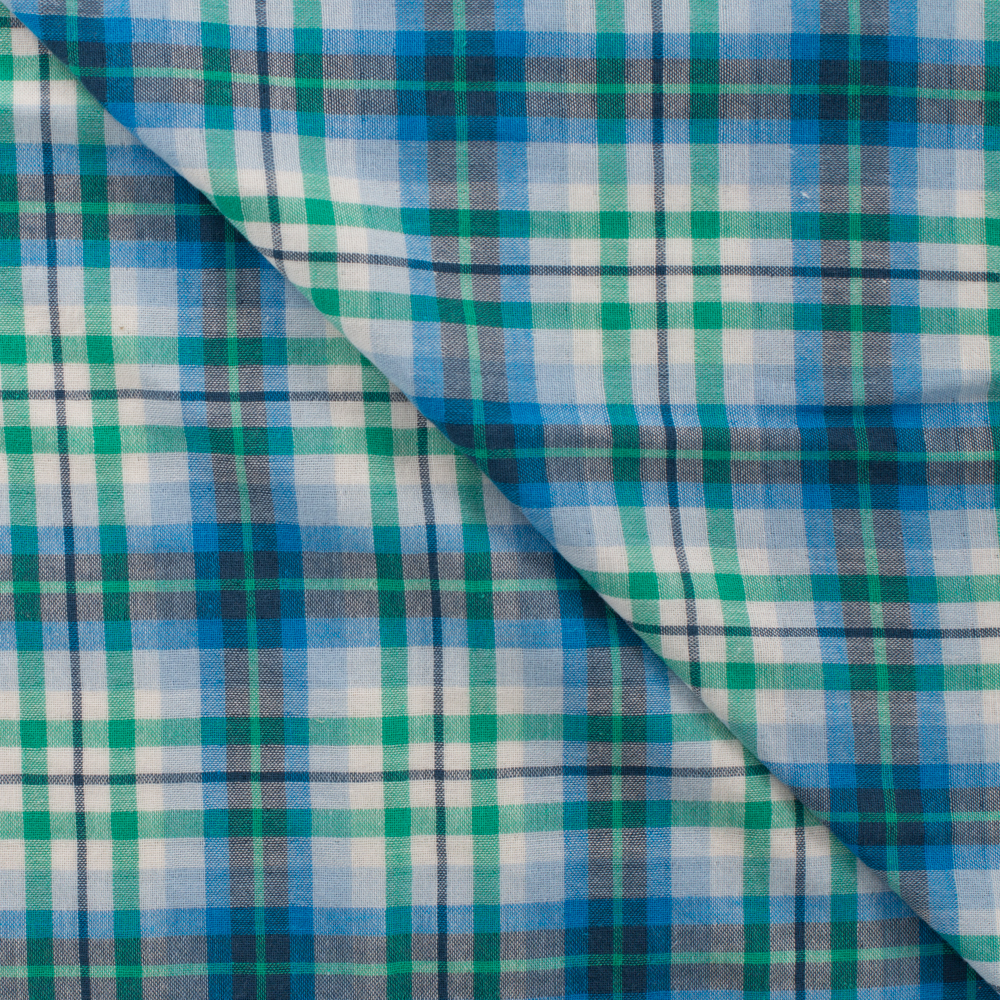 Coton carreaux bleu vert – Image 2