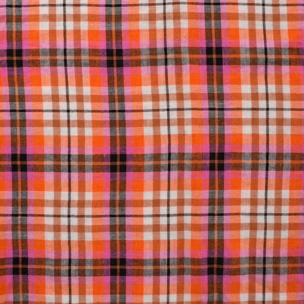 Coton carreaux orange fushia