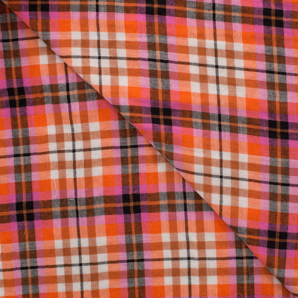 Coton carreaux orange fushia – Image 2