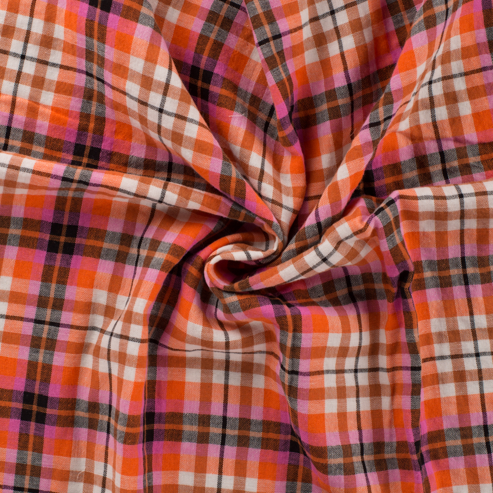 Coton carreaux orange fushia – Image 3